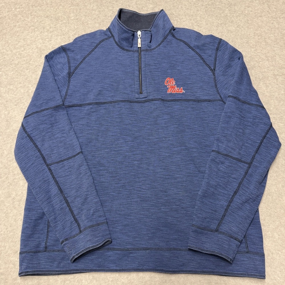 Ole Miss Sweatshirt Mens 2XL Blue NCAA Football Tommy Bahama 1/4 Zip Reversible